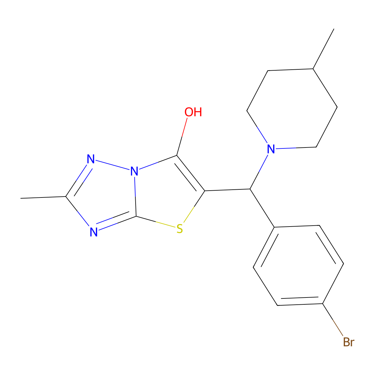 5-((4-Bromophenyl)(4-methylpiperidin-1-yl)methyl)-2-methylthiazolo[3,2-b][1,2,4]triazol-6-ol molecular structure, CAS 851809-60-4