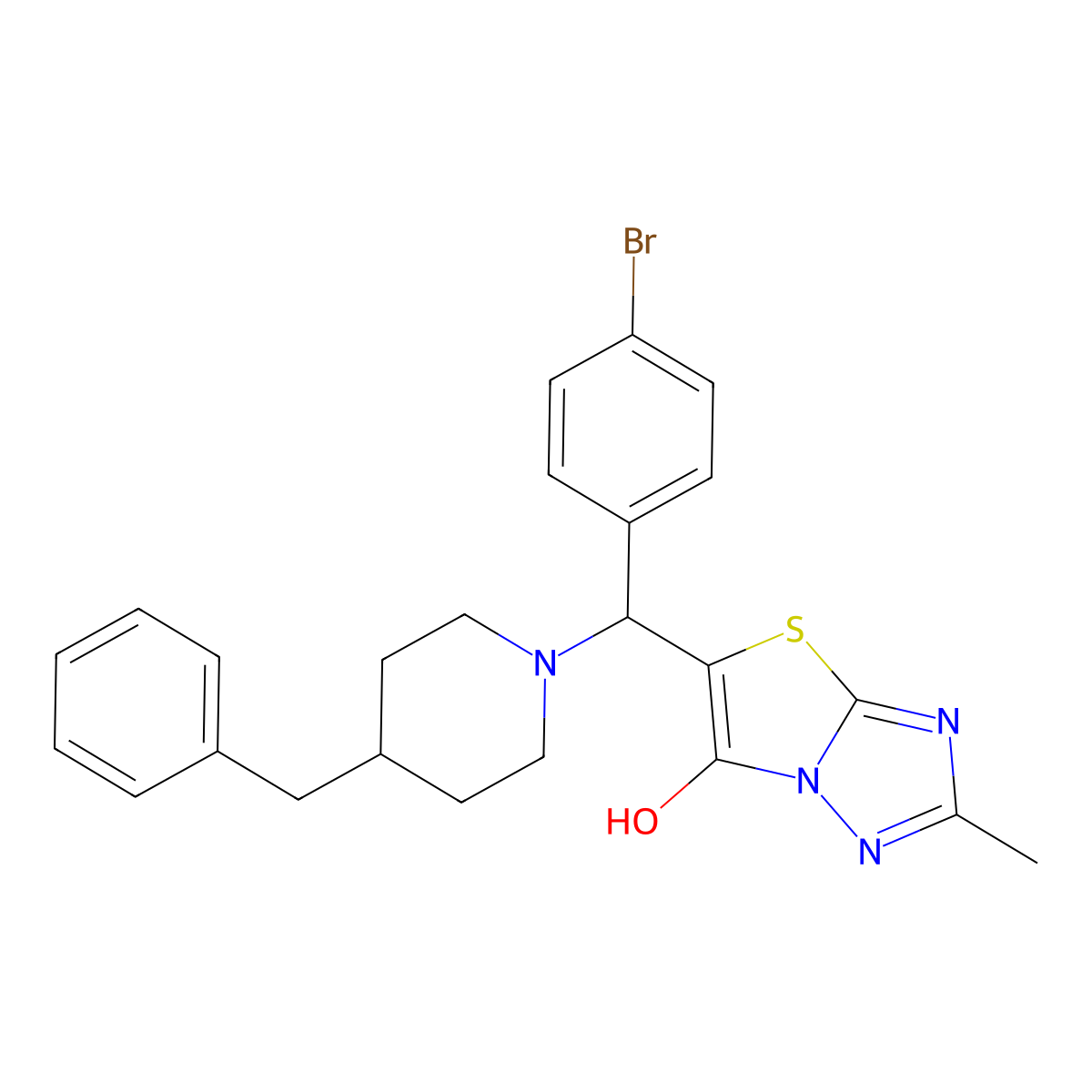 5-((4-Benzylpiperidin-1-yl)(4-bromophenyl)methyl)-2-methylthiazolo[3,2-b][1,2,4]triazol-6-ol molecular structure, CAS 851809-65-9