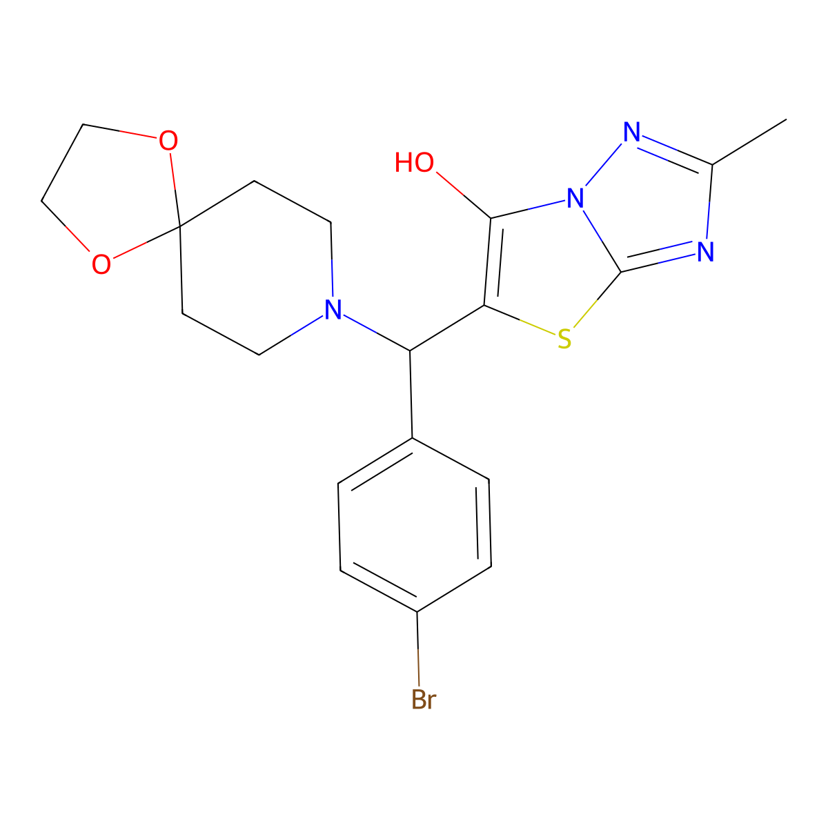 5-((4-Bromophenyl)(1,4-dioxa-8-azaspiro[4.5]decan-8-yl)methyl)-2-methylthiazolo[3,2-b][1,2,4]triazol-6-ol molecular structure, CAS 851809-66-0