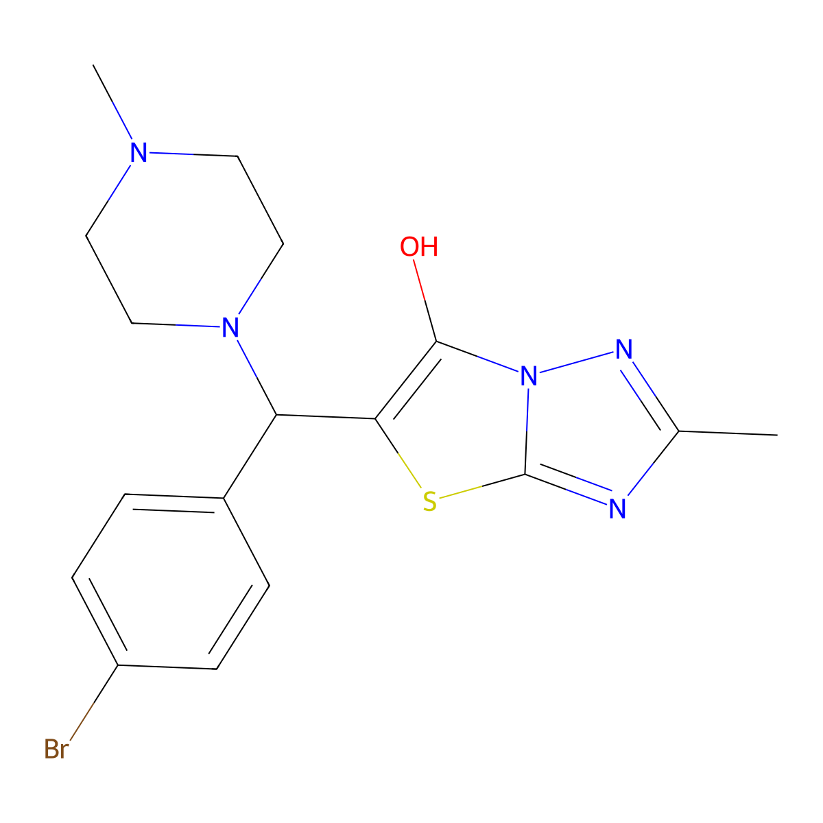 5-((4-Bromophenyl)(4-methylpiperazin-1-yl)methyl)-2-methylthiazolo[3,2-b][1,2,4]triazol-6-ol molecular structure, CAS 851809-68-2