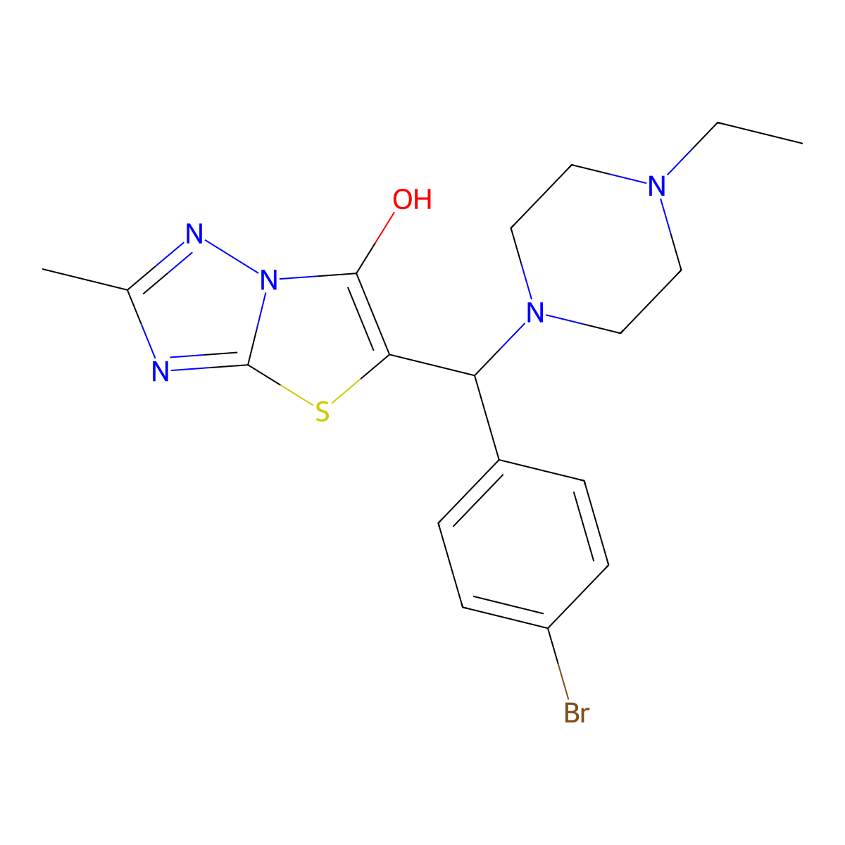 5-((4-Bromophenyl)(4-ethylpiperazin-1-yl)methyl)-2-methylthiazolo[3,2-b][1,2,4]triazol-6-ol molecular structure, CAS 851809-69-3