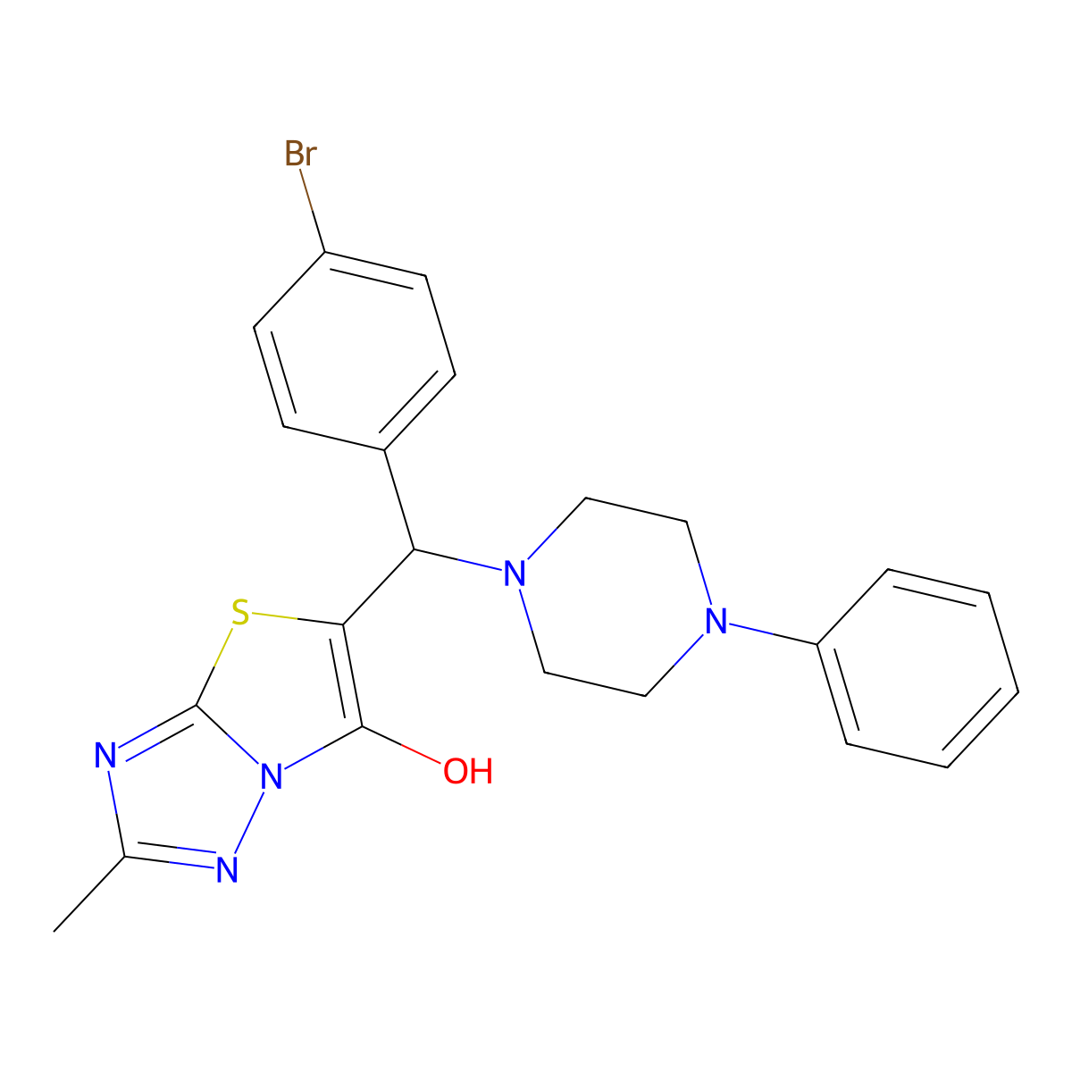 5-((4-Bromophenyl)(4-phenylpiperazin-1-yl)methyl)-2-methylthiazolo[3,2-b][1,2,4]triazol-6-ol molecular structure, CAS 851809-70-6