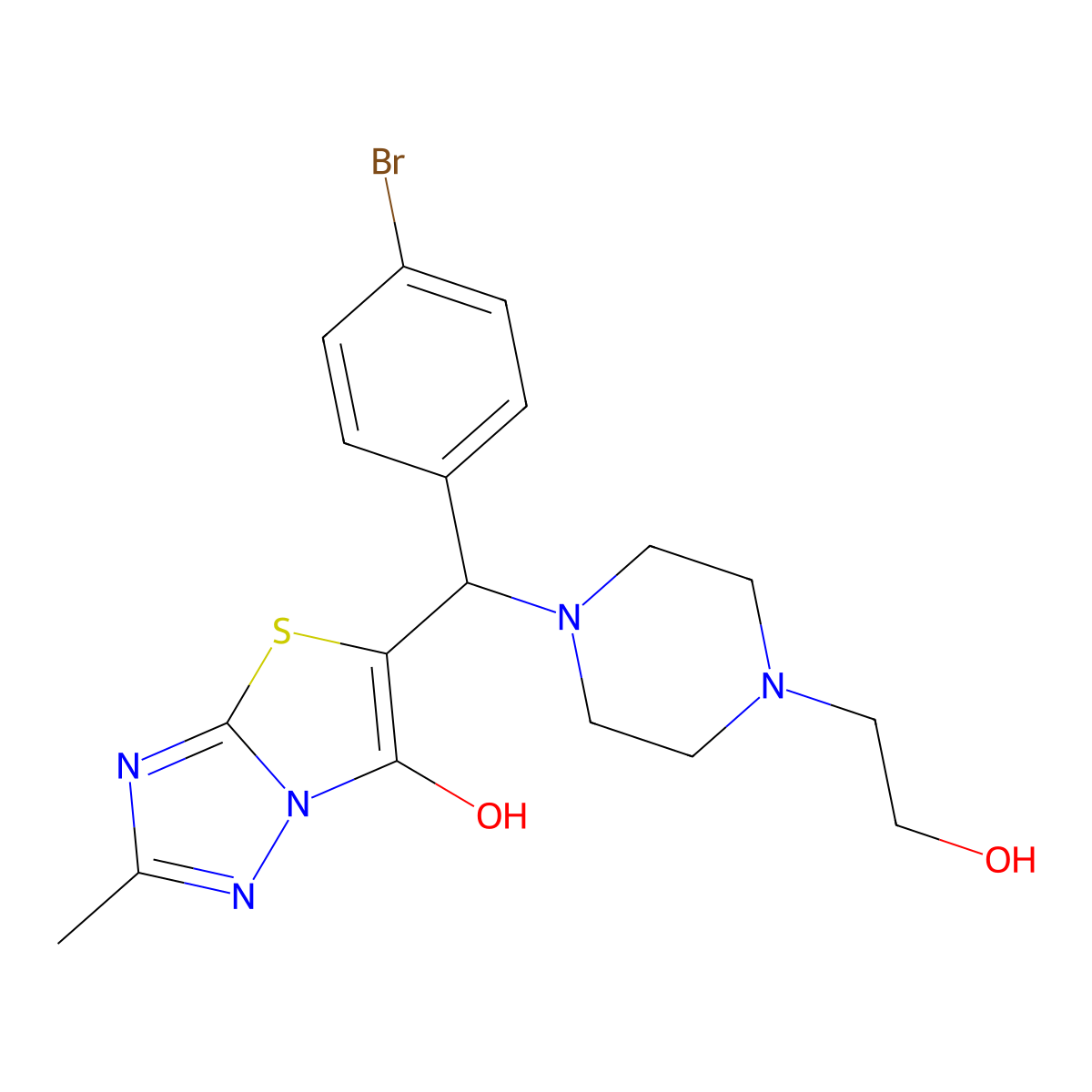 5-((4-Bromophenyl)(4-(2-hydroxyethyl)piperazin-1-yl)methyl)-2-methylthiazolo[3,2-b][1,2,4]triazol-6-ol molecular structure, CAS 851809-71-7
