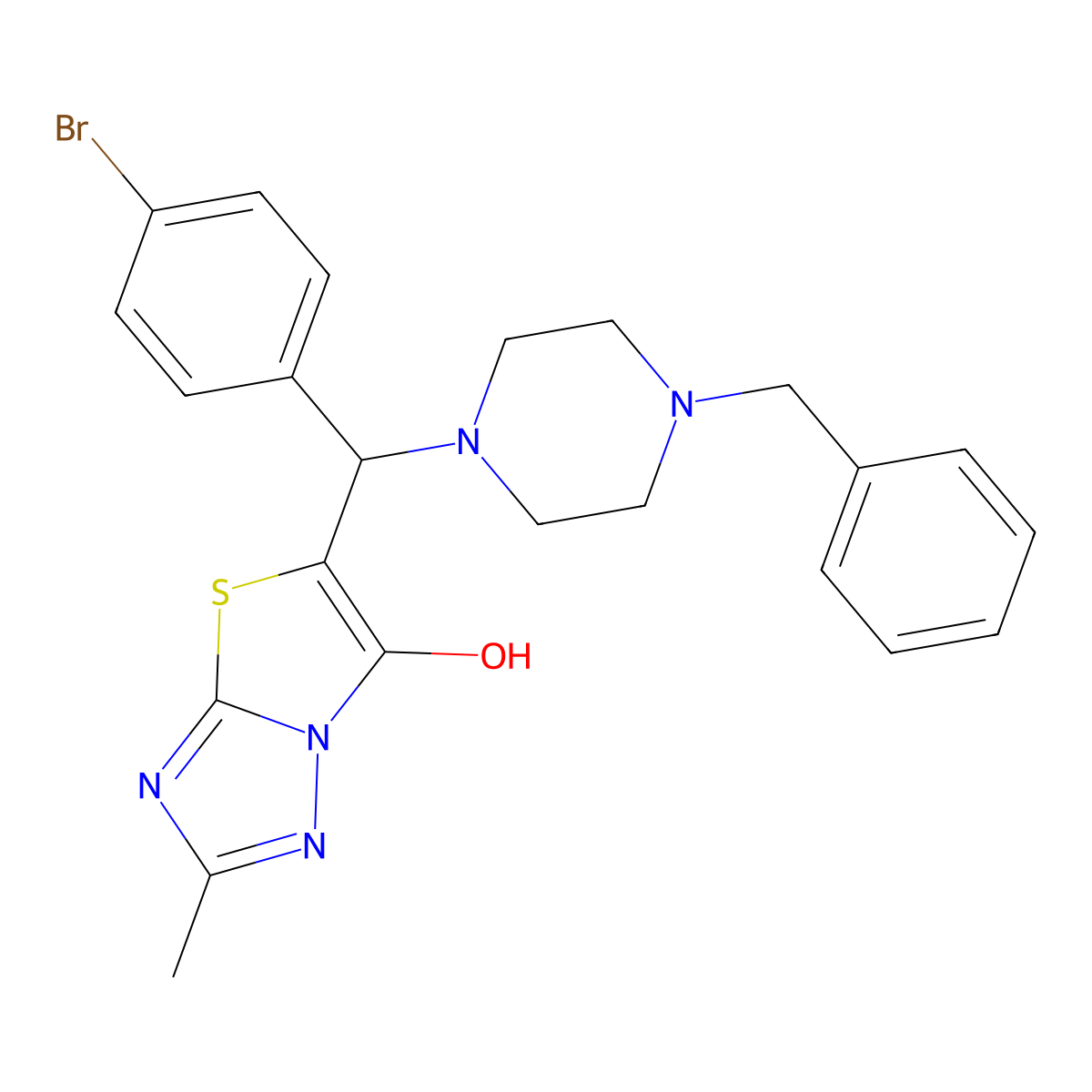 5-((4-Benzylpiperazin-1-yl)(4-bromophenyl)methyl)-2-methylthiazolo[3,2-b][1,2,4]triazol-6-ol molecular structure, CAS 851809-74-0