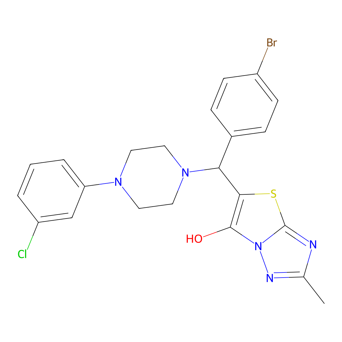 5-((4-Bromophenyl)(4-(3-chlorophenyl)piperazin-1-yl)methyl)-2-methylthiazolo[3,2-b][1,2,4]triazol-6-ol molecular structure, CAS 851809-75-1