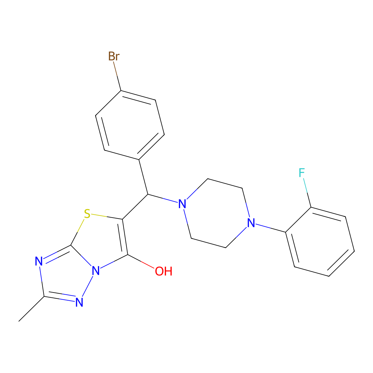 5-((4-Bromophenyl)(4-(2-fluorophenyl)piperazin-1-yl)methyl)-2-methylthiazolo[3,2-b][1,2,4]triazol-6-ol molecular structure, CAS 851809-76-2