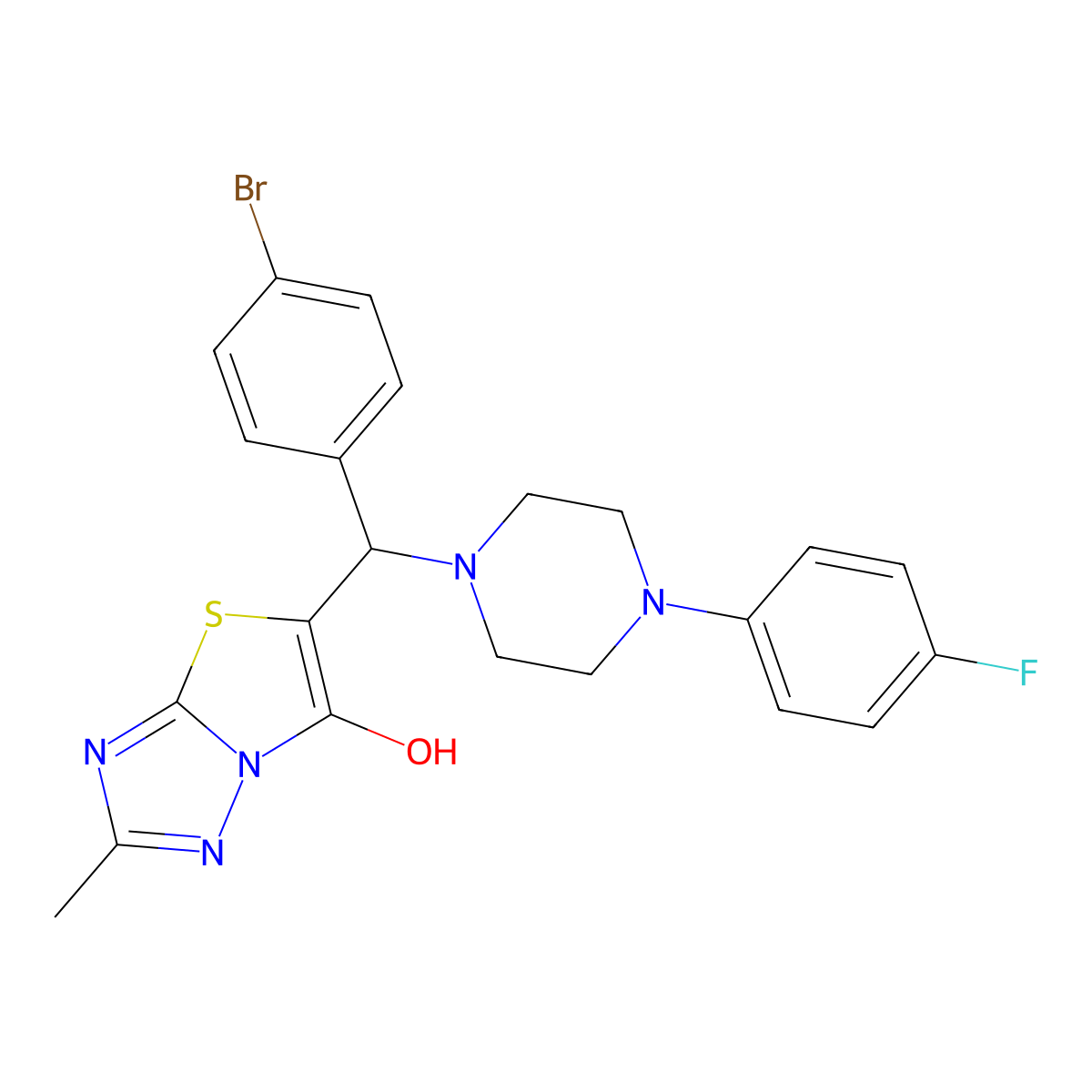 5-((4-Bromophenyl)(4-(4-fluorophenyl)piperazin-1-yl)methyl)-2-methylthiazolo[3,2-b][1,2,4]triazol-6-ol molecular structure, CAS 851809-77-3