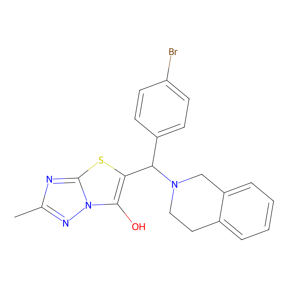 5-((4-bromophenyl)(3,4-dihydroisoquinolin-2(1H)-yl)methyl)-2-methylthiazolo[3,2-b][1,2,4]triazol-6-ol molecular structure, CAS 851809-80-8