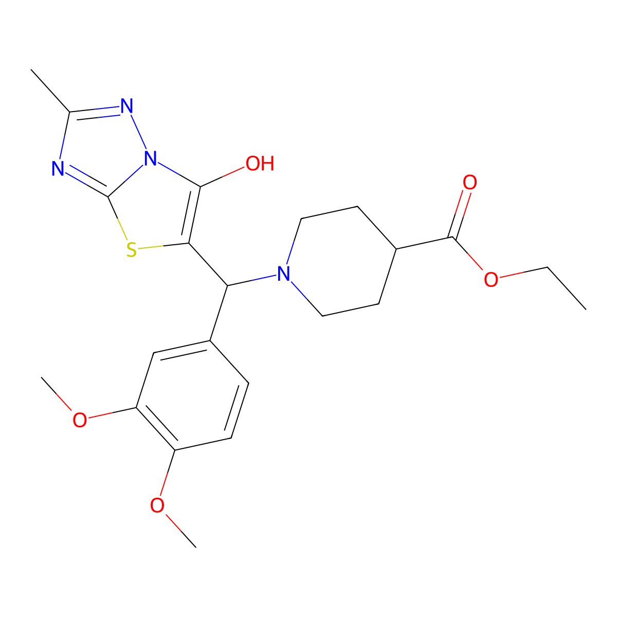 Ethyl 1-((3,4-dimethoxyphenyl)(6-hydroxy-2-methylthiazolo[3,2-b][1,2,4]triazol-5-yl)methyl)piperidine-4-carboxylate molecular structure, CAS 851809-85-3