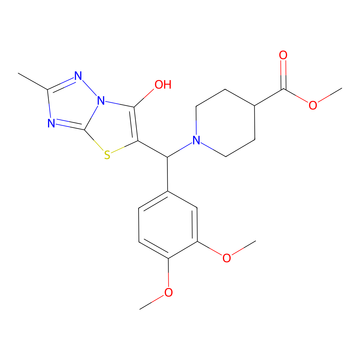 Methyl 1-((3,4-dimethoxyphenyl)(6-hydroxy-2-methylthiazolo[3,2-b][1,2,4]triazol-5-yl)methyl)piperidine-4-carboxylate molecular structure, CAS 851809-86-4