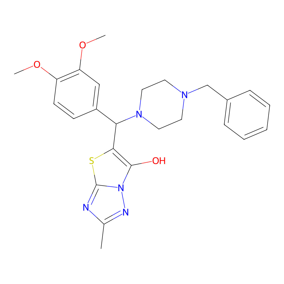 5-((4-Benzylpiperazin-1-yl)(3,4-dimethoxyphenyl)methyl)-2-methylthiazolo[3,2-b][1,2,4]triazol-6-ol molecular structure, CAS 851809-94-4