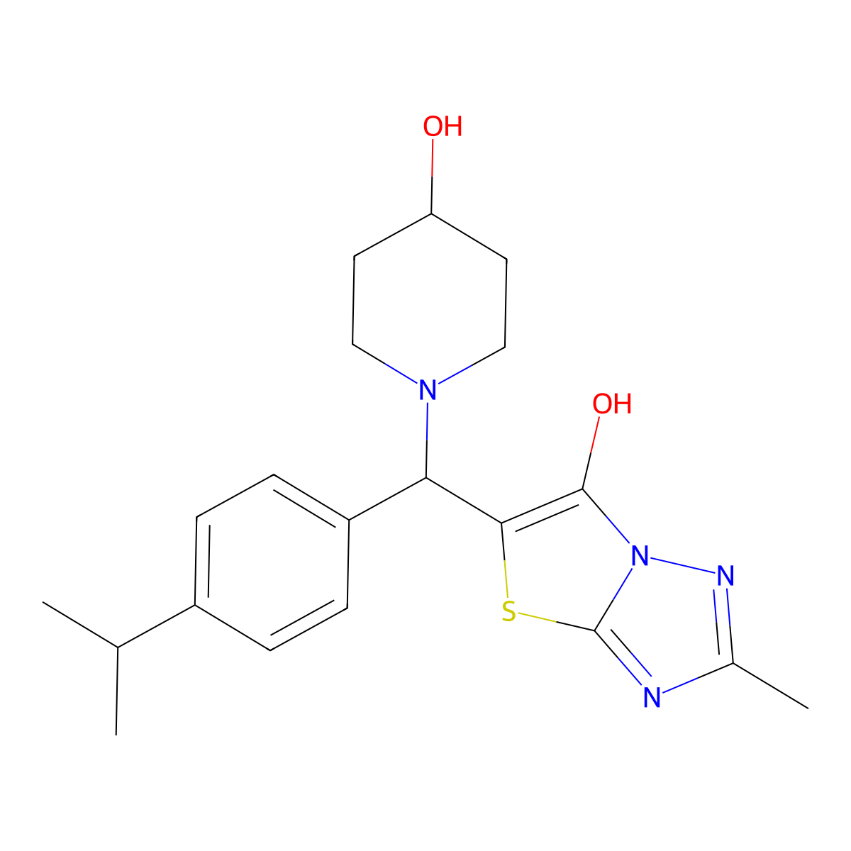5-((4-Hydroxypiperidin-1-yl)(4-isopropylphenyl)methyl)-2-methylthiazolo[3,2-b][1,2,4]triazol-6-ol molecular structure, CAS 851810-01-0