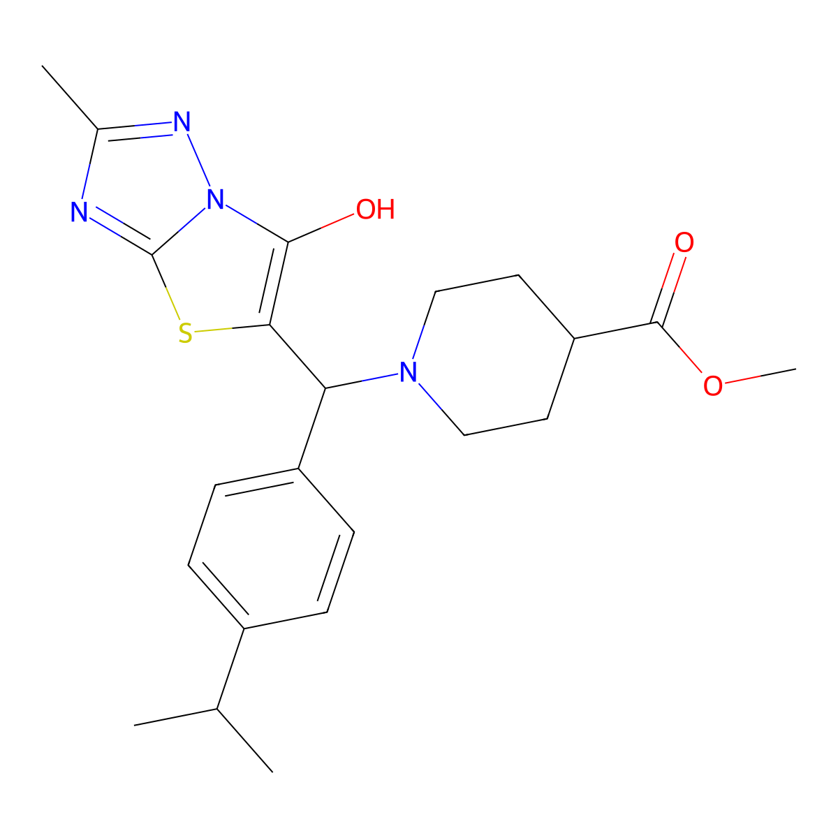 Methyl 1-((6-hydroxy-2-methylthiazolo[3,2-b][1,2,4]triazol-5-yl)(4-isopropylphenyl)methyl)piperidine-4-carboxylate molecular structure, CAS 851810-03-2