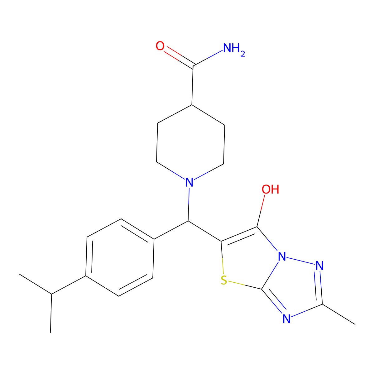 1-((6-Hydroxy-2-methylthiazolo[3,2-b][1,2,4]triazol-5-yl)(4-isopropylphenyl)methyl)piperidine-4-carboxamide molecular structure, CAS 851810-04-3