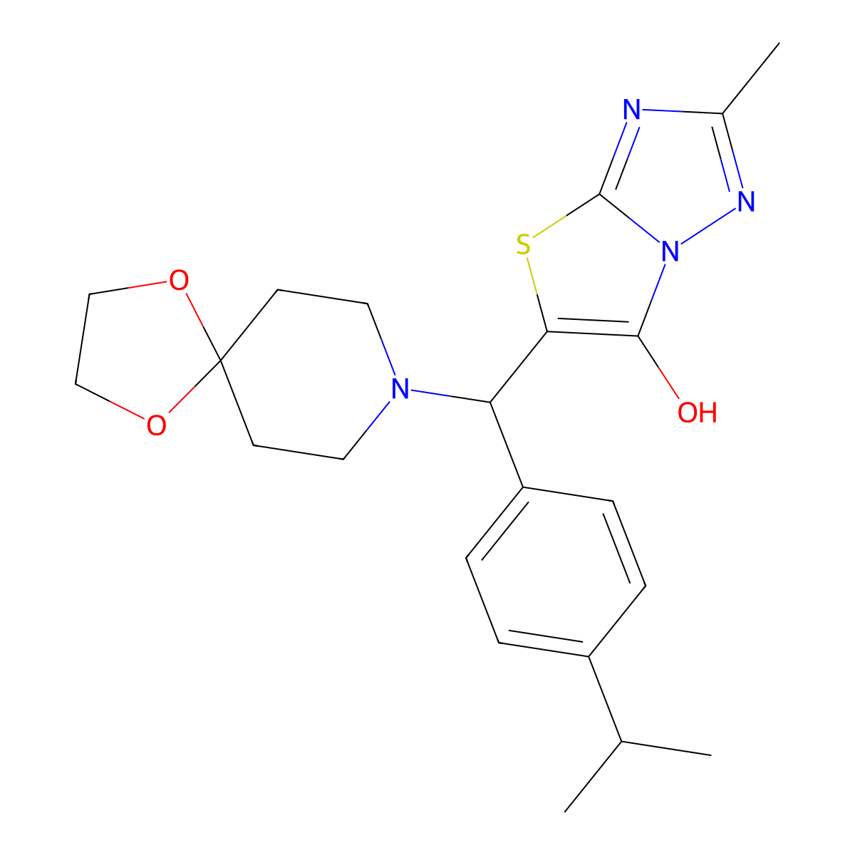 5-((4-Isopropylphenyl)(1,4-dioxa-8-azaspiro[4.5]decan-8-yl)methyl)-2-methylthiazolo[3,2-b][1,2,4]triazol-6-ol molecular structure, CAS 851810-06-5