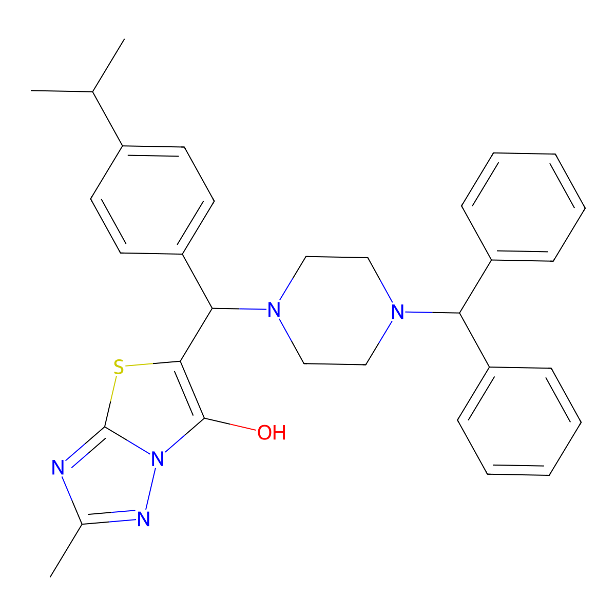 5-((4-Benzhydrylpiperazin-1-yl)(4-isopropylphenyl)methyl)-2-methylthiazolo[3,2-b][1,2,4]triazol-6-ol molecular structure, CAS 851810-12-3