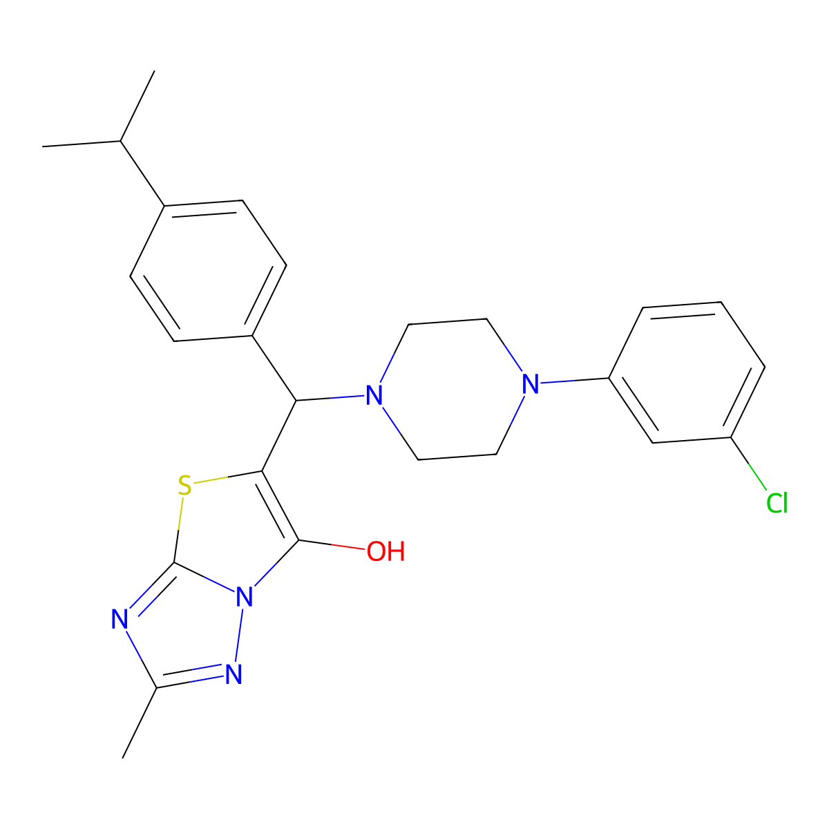 5-((4-(3-Chlorophenyl)piperazin-1-yl)(4-isopropylphenyl)methyl)-2-methylthiazolo[3,2-b][1,2,4]triazol-6-ol molecular structure, CAS 851810-15-6