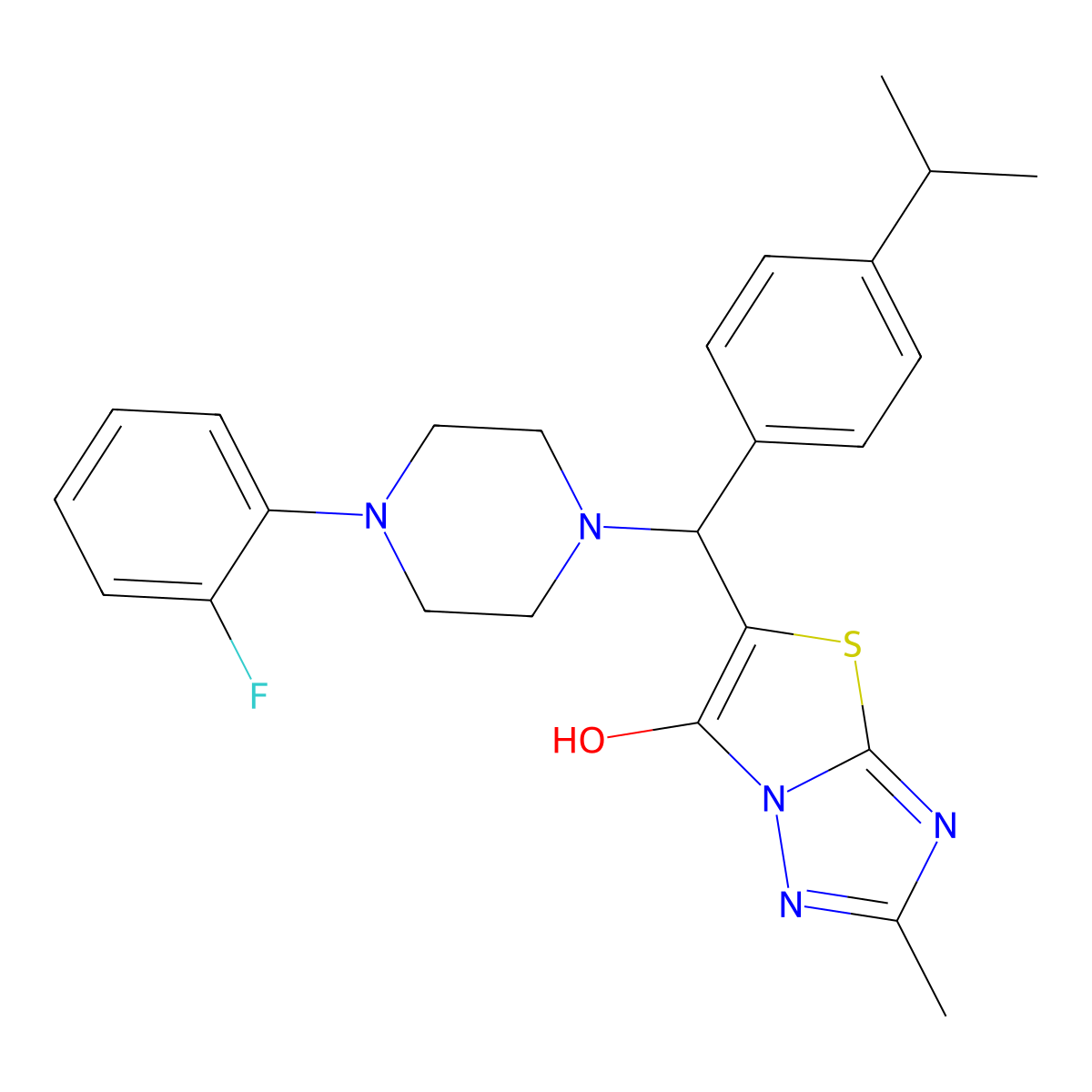 5-((4-(2-Fluorophenyl)piperazin-1-yl)(4-isopropylphenyl)methyl)-2-methylthiazolo[3,2-b][1,2,4]triazol-6-ol molecular structure, CAS 851810-16-7