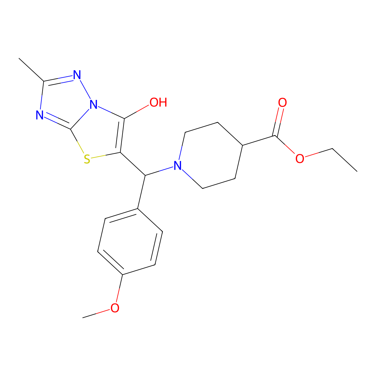 Ethyl 1-((6-hydroxy-2-methylthiazolo[3,2-b][1,2,4]triazol-5-yl)(4-methoxyphenyl)methyl)piperidine-4-carboxylate molecular structure, CAS 851810-22-5