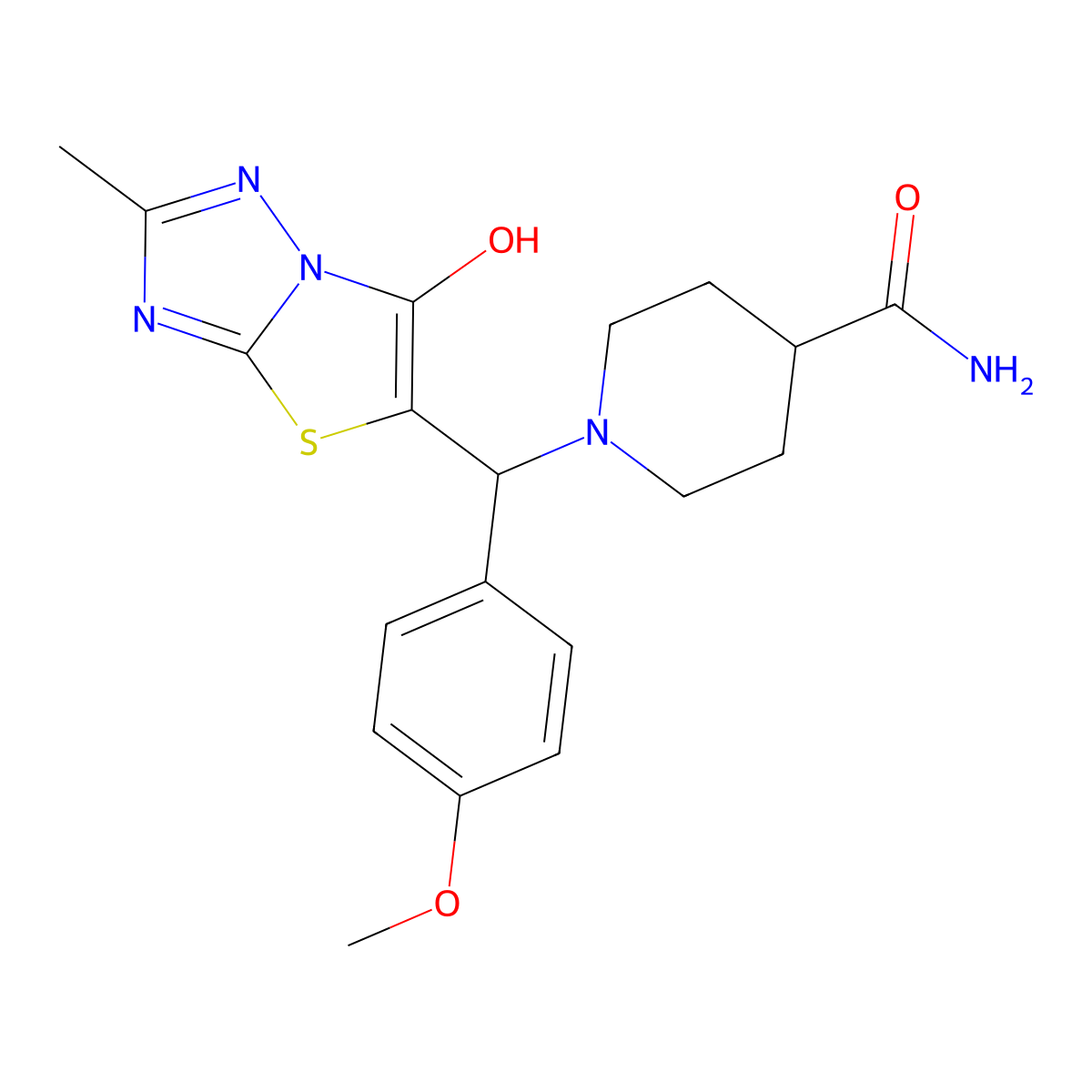 1-((6-Hydroxy-2-methylthiazolo[3,2-b][1,2,4]triazol-5-yl)(4-methoxyphenyl)methyl)piperidine-4-carboxamide molecular structure, CAS 851810-24-7