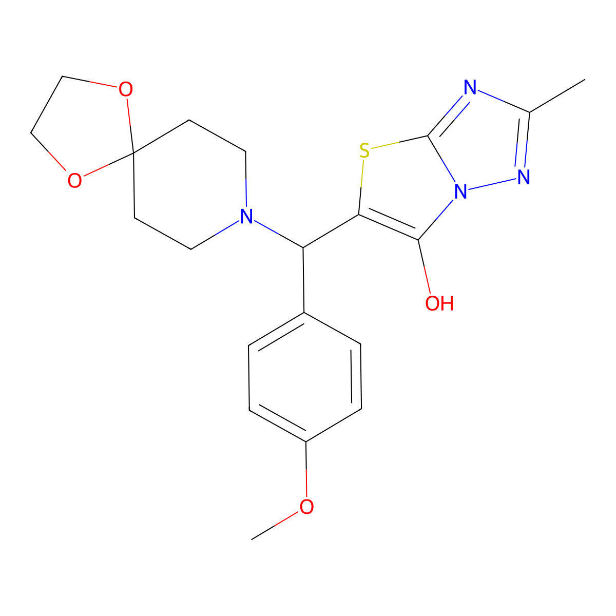 5-((4-Methoxyphenyl)(1,4-dioxa-8-azaspiro[4.5]decan-8-yl)methyl)-2-methylthiazolo[3,2-b][1,2,4]triazol-6-ol molecular structure, CAS 851810-26-9