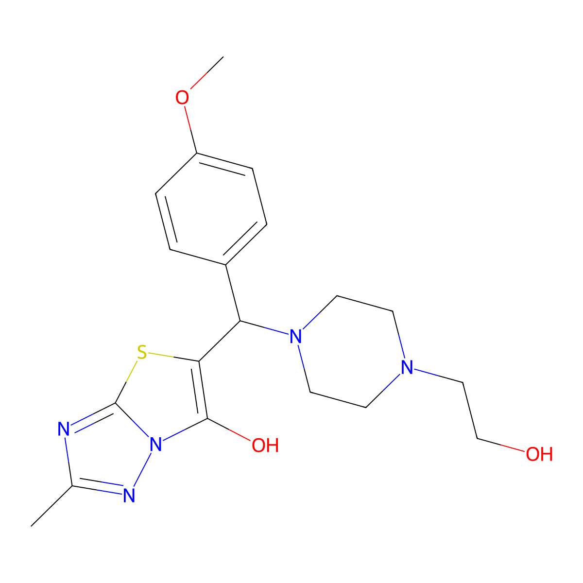 5-((4-(2-Hydroxyethyl)piperazin-1-yl)(4-methoxyphenyl)methyl)-2-methylthiazolo[3,2-b][1,2,4]triazol-6-ol molecular structure, CAS 851810-29-2
