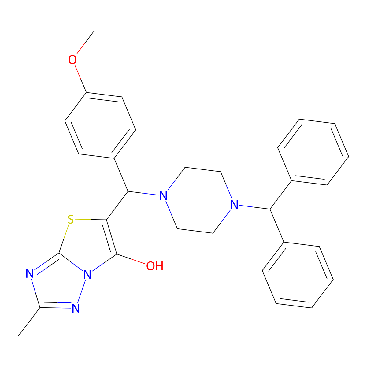 5-((4-Benzhydrylpiperazin-1-yl)(4-methoxyphenyl)methyl)-2-methylthiazolo[3,2-b][1,2,4]triazol-6-ol molecular structure, CAS 851810-30-5