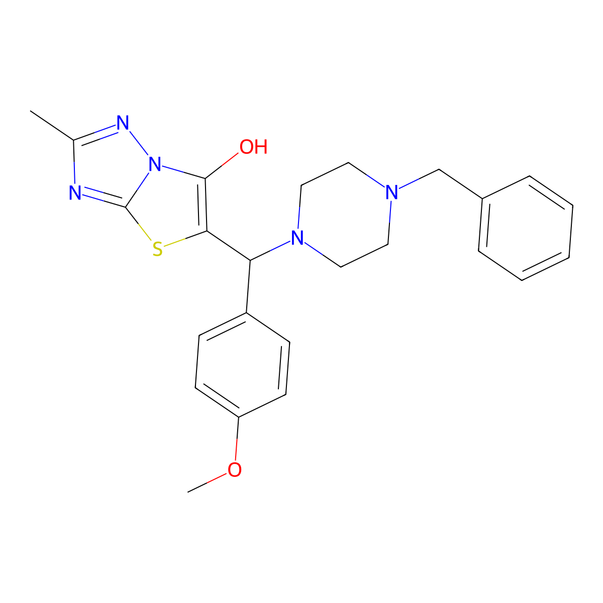 5-((4-Benzylpiperazin-1-yl)(4-methoxyphenyl)methyl)-2-methylthiazolo[3,2-b][1,2,4]triazol-6-ol molecular structure, CAS 851810-31-6