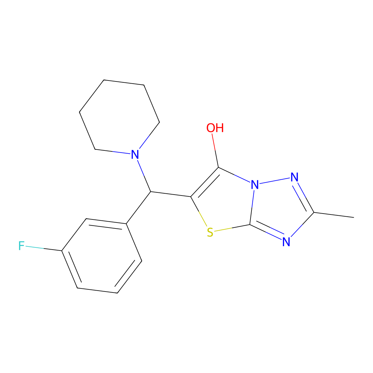 5-((3-Fluorophenyl)(piperidin-1-yl)methyl)-2-methylthiazolo[3,2-b][1,2,4]triazol-6-ol molecular structure, CAS 851810-37-2