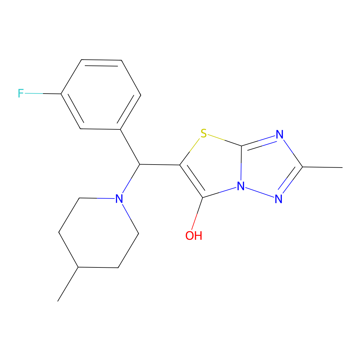 5-((3-Fluorophenyl)(4-methylpiperidin-1-yl)methyl)-2-methylthiazolo[3,2-b][1,2,4]triazol-6-ol molecular structure, CAS 851810-39-4