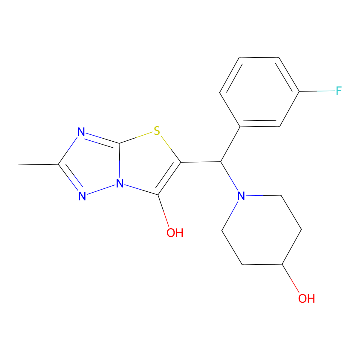 5-((3-Fluorophenyl)(4-hydroxypiperidin-1-yl)methyl)-2-methylthiazolo[3,2-b][1,2,4]triazol-6-ol molecular structure, CAS 851810-40-7
