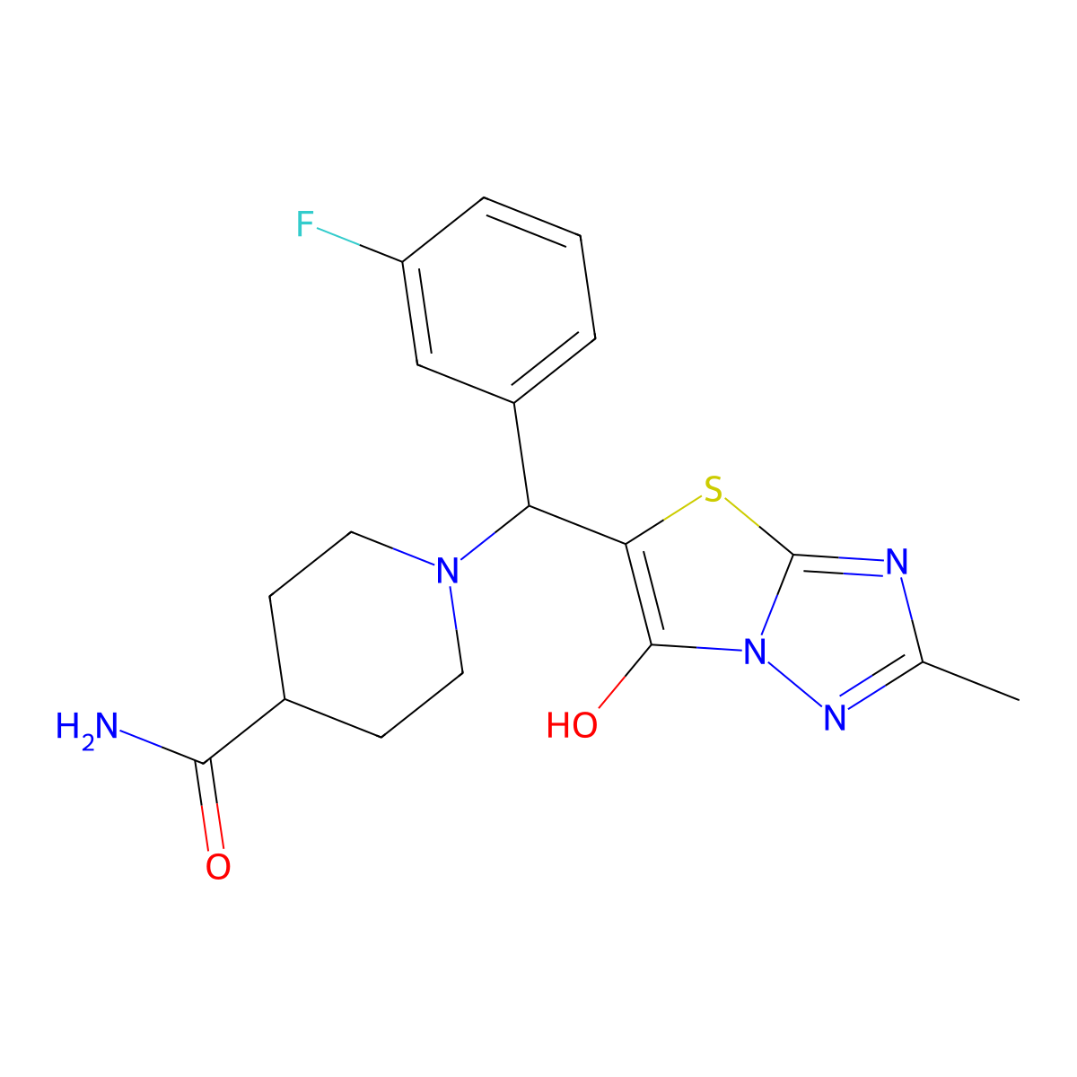 1-((3-Fluorophenyl)(6-hydroxy-2-methylthiazolo[3,2-b][1,2,4]triazol-5-yl)methyl)piperidine-4-carboxamide molecular structure, CAS 851810-43-0