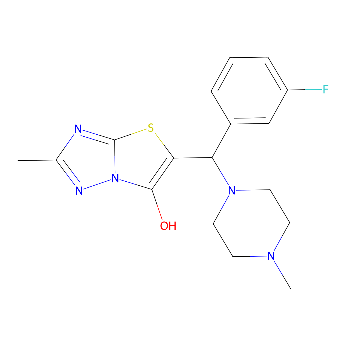 5-((3-Fluorophenyl)(4-methylpiperazin-1-yl)methyl)-2-methylthiazolo[3,2-b][1,2,4]triazol-6-ol molecular structure, CAS 851810-47-4