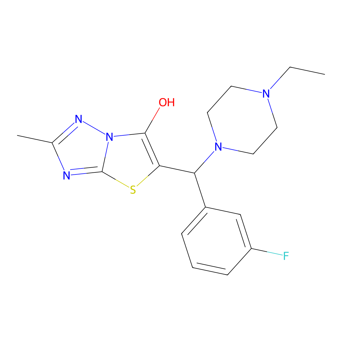 5-((4-Ethylpiperazin-1-yl)(3-fluorophenyl)methyl)-2-methylthiazolo[3,2-b][1,2,4]triazol-6-ol molecular structure, CAS 851810-48-5