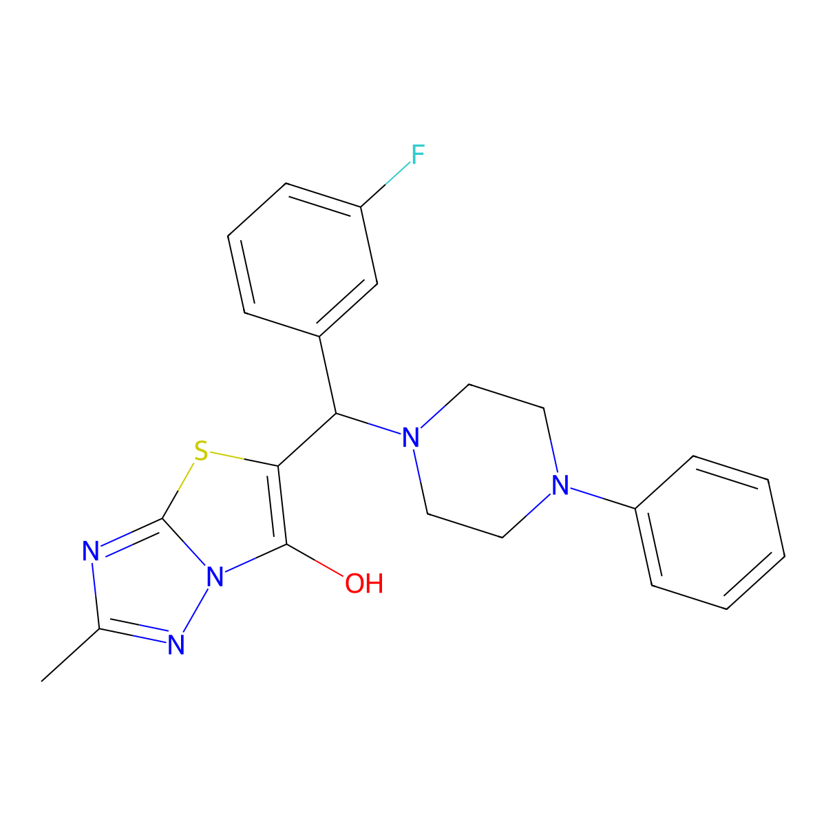5-((3-Fluorophenyl)(4-phenylpiperazin-1-yl)methyl)-2-methylthiazolo[3,2-b][1,2,4]triazol-6-ol molecular structure, CAS 851810-49-6