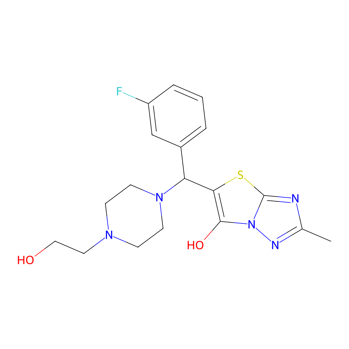 5-((3-Fluorophenyl)(4-(2-hydroxyethyl)piperazin-1-yl)methyl)-2-methylthiazolo[3,2-b][1,2,4]triazol-6-ol molecular structure, CAS 851810-50-9
