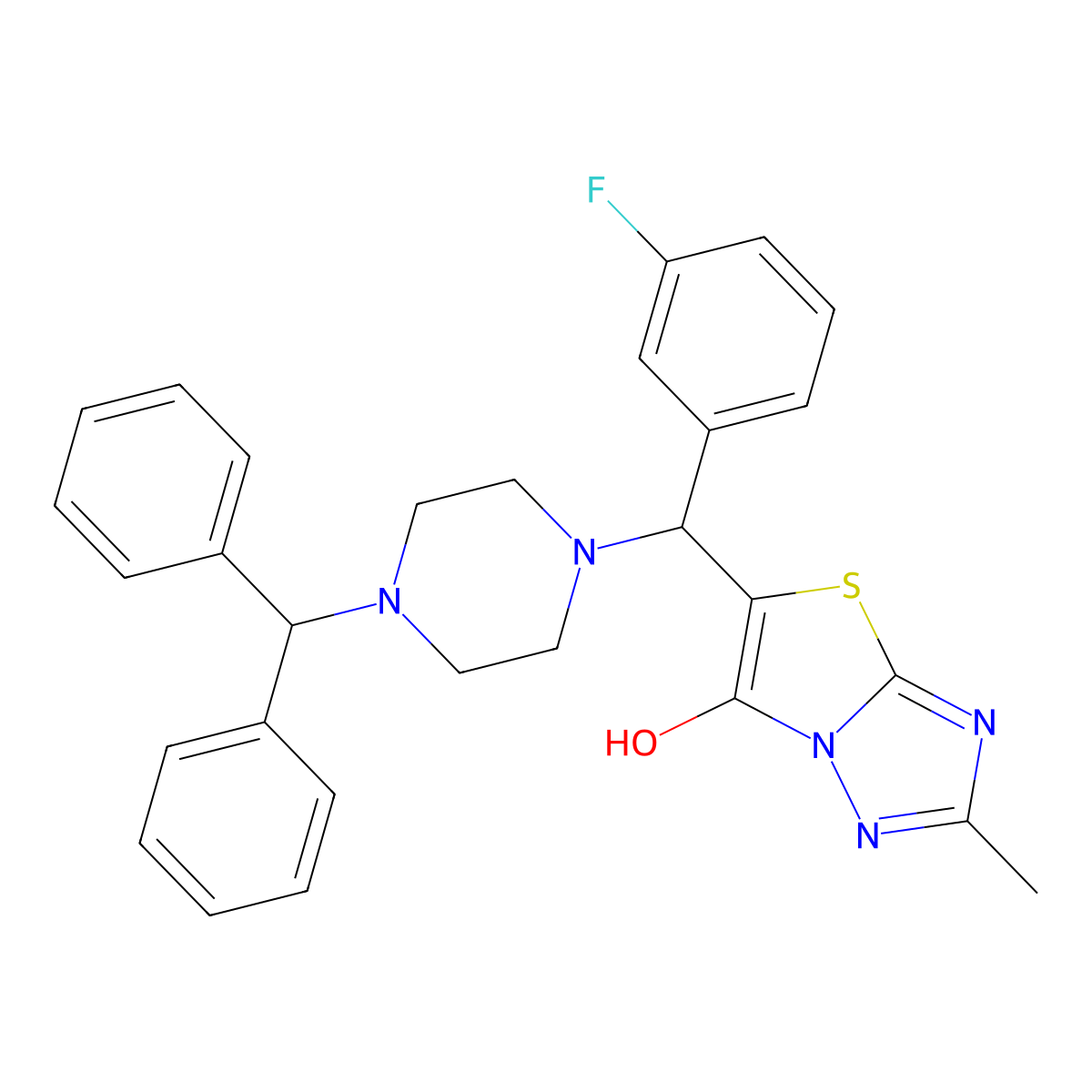 5-((4-Benzhydrylpiperazin-1-yl)(3-fluorophenyl)methyl)-2-methylthiazolo[3,2-b][1,2,4]triazol-6-ol molecular structure, CAS 851810-51-0