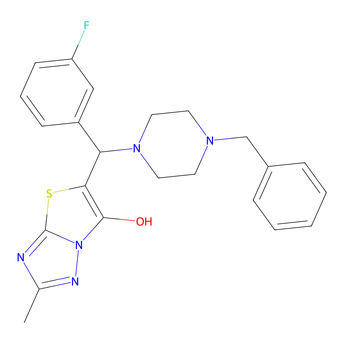 5-((4-Benzylpiperazin-1-yl)(3-fluorophenyl)methyl)-2-methylthiazolo[3,2-b][1,2,4]triazol-6-ol molecular structure, CAS 851810-53-2