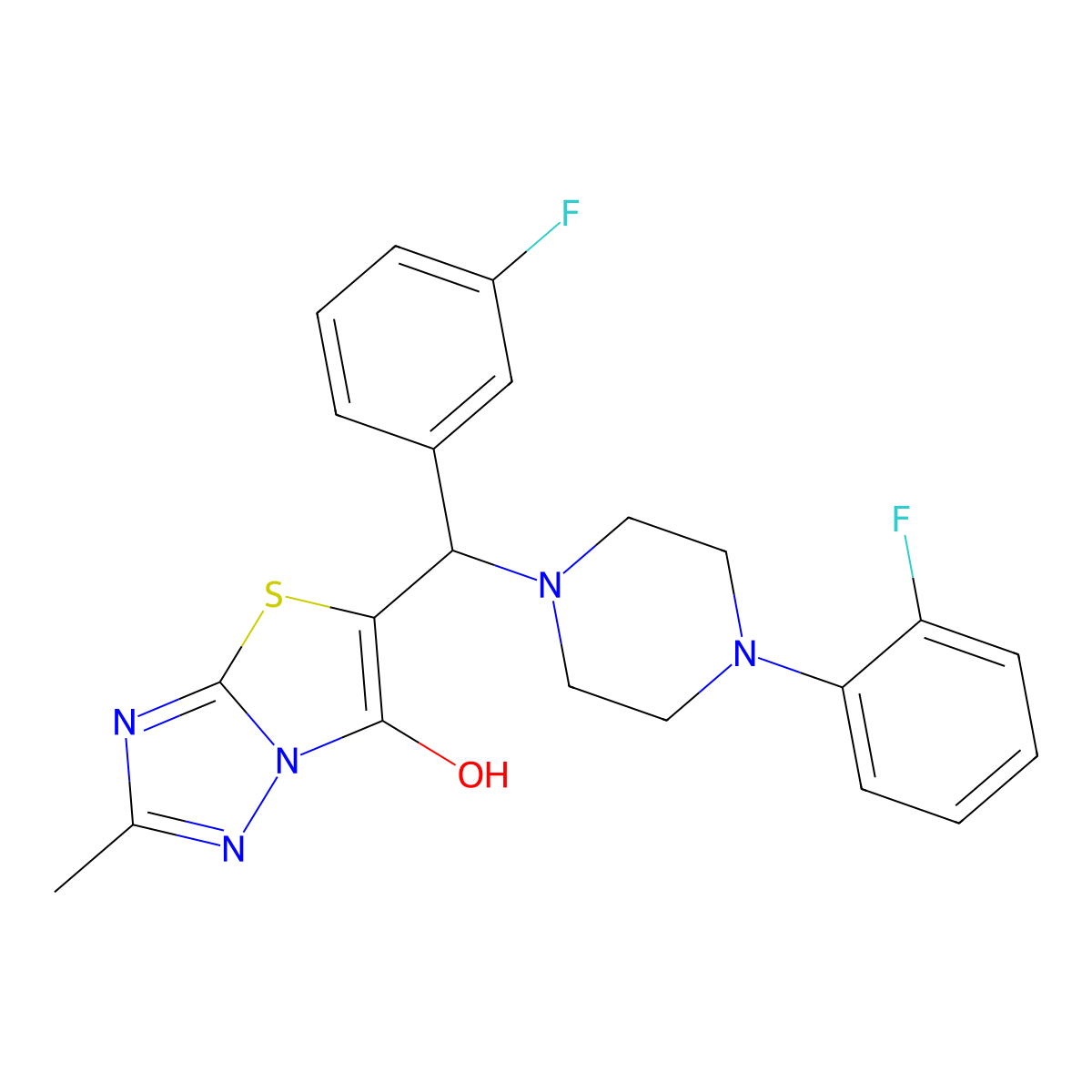5-((3-Fluorophenyl)(4-(2-fluorophenyl)piperazin-1-yl)methyl)-2-methylthiazolo[3,2-b][1,2,4]triazol-6-ol molecular structure, CAS 851810-55-4