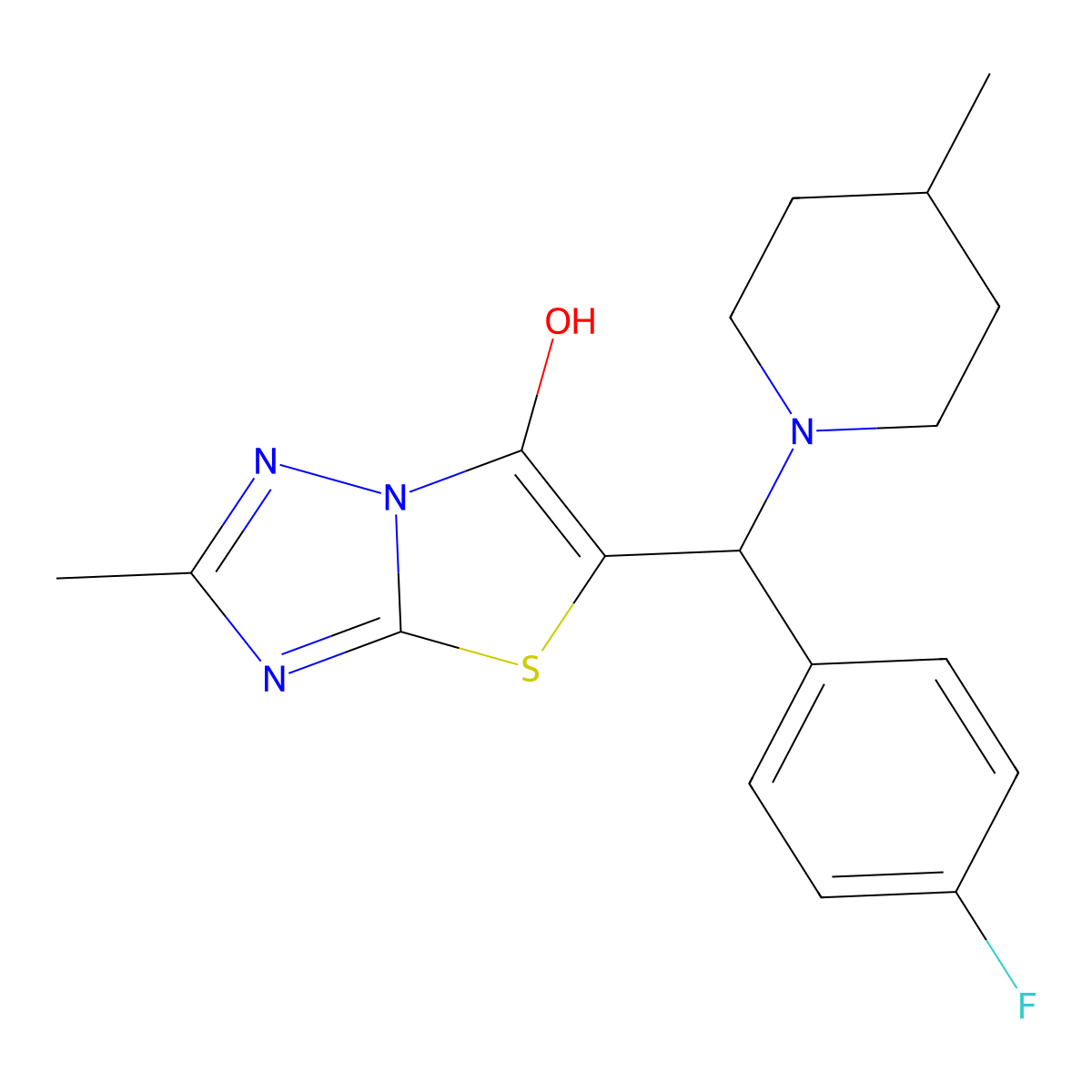 5-((4-Fluorophenyl)(4-methylpiperidin-1-yl)methyl)-2-methylthiazolo[3,2-b][1,2,4]triazol-6-ol molecular structure, CAS 851810-62-3