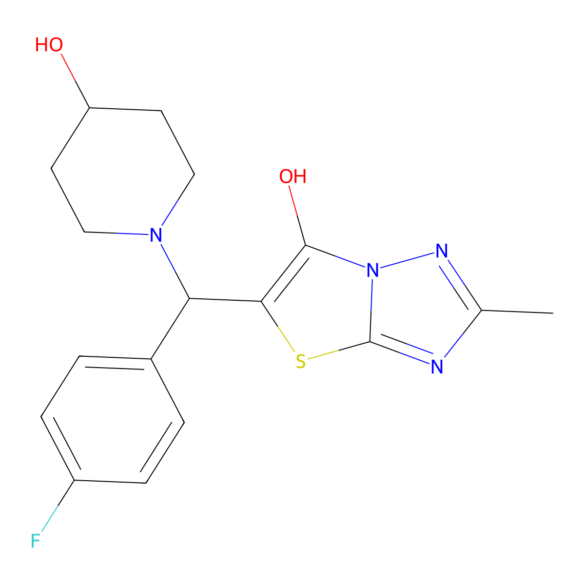 5-((4-Fluorophenyl)(4-hydroxypiperidin-1-yl)methyl)-2-methylthiazolo[3,2-b][1,2,4]triazol-6-ol molecular structure, CAS 851810-63-4