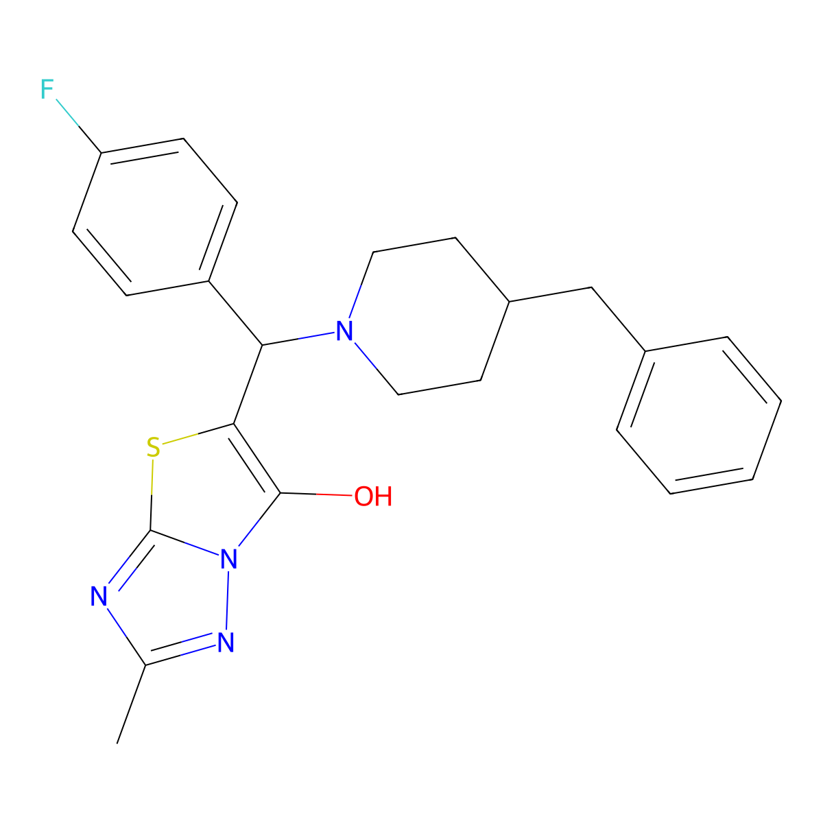 5-((4-Benzylpiperidin-1-yl)(4-fluorophenyl)methyl)-2-methylthiazolo[3,2-b][1,2,4]triazol-6-ol molecular structure, CAS 851810-67-8