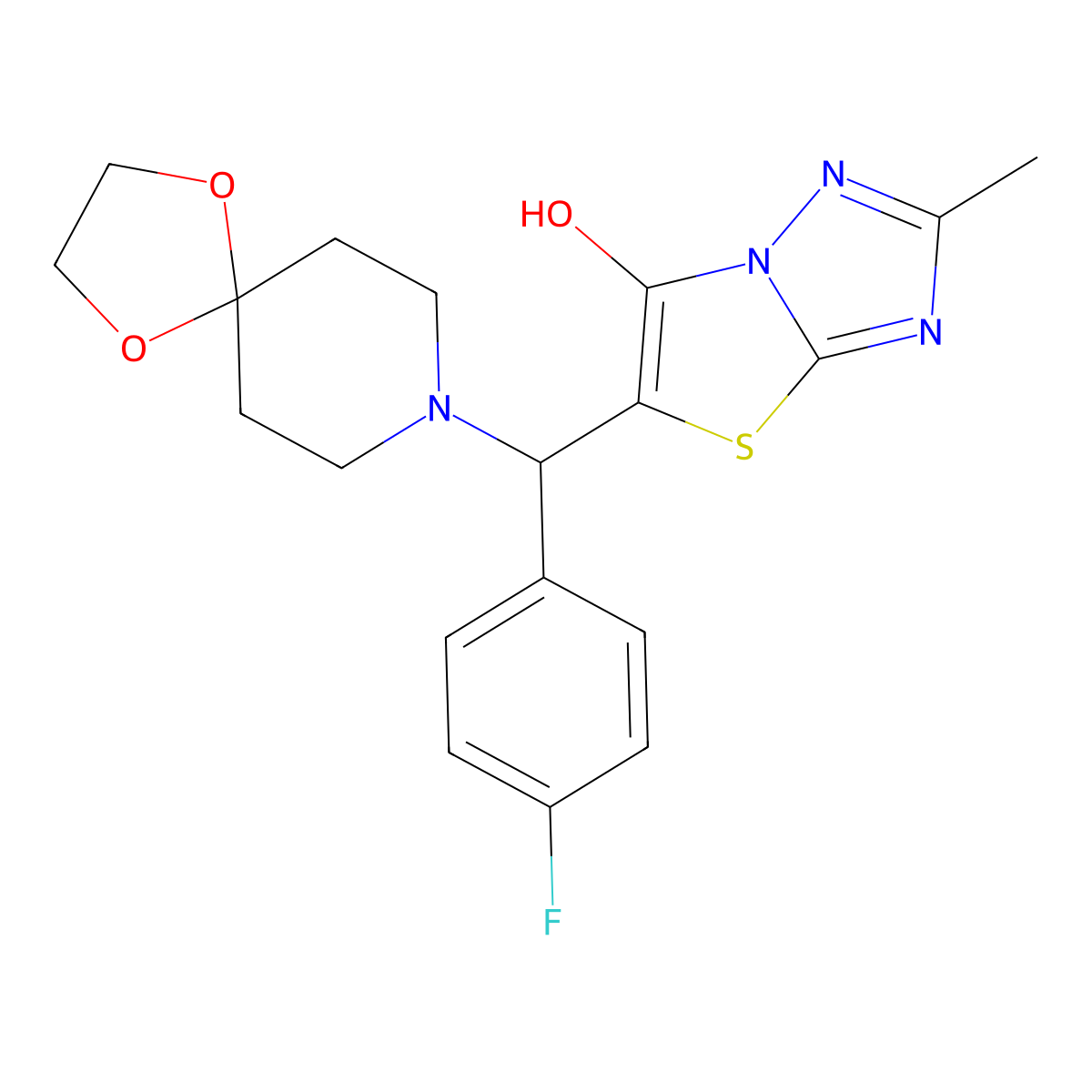 5-((4-Fluorophenyl)(1,4-dioxa-8-azaspiro[4.5]decan-8-yl)methyl)-2-methylthiazolo[3,2-b][1,2,4]triazol-6-ol molecular structure, CAS 851810-71-4