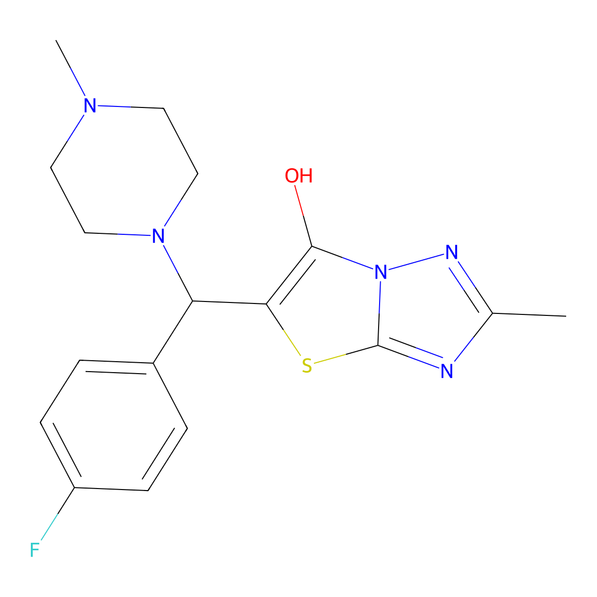 5-((4-Fluorophenyl)(4-methylpiperazin-1-yl)methyl)-2-methylthiazolo[3,2-b][1,2,4]triazol-6-ol molecular structure, CAS 851810-74-7