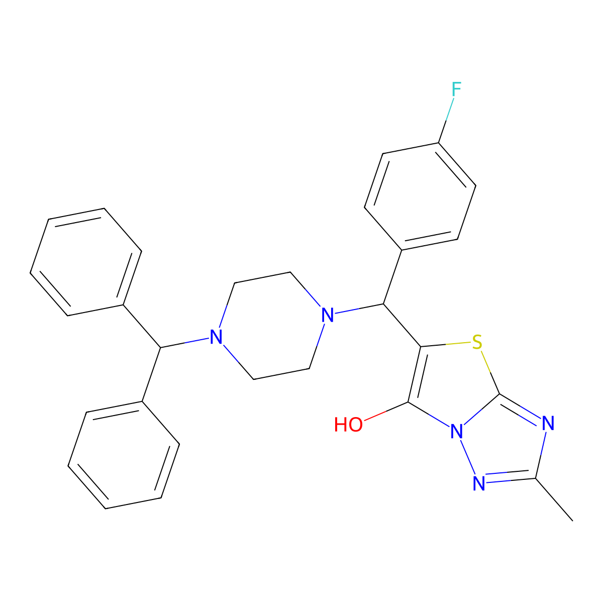 5-((4-Benzhydrylpiperazin-1-yl)(4-fluorophenyl)methyl)-2-methylthiazolo[3,2-b][1,2,4]triazol-6-ol molecular structure, CAS 851810-78-1