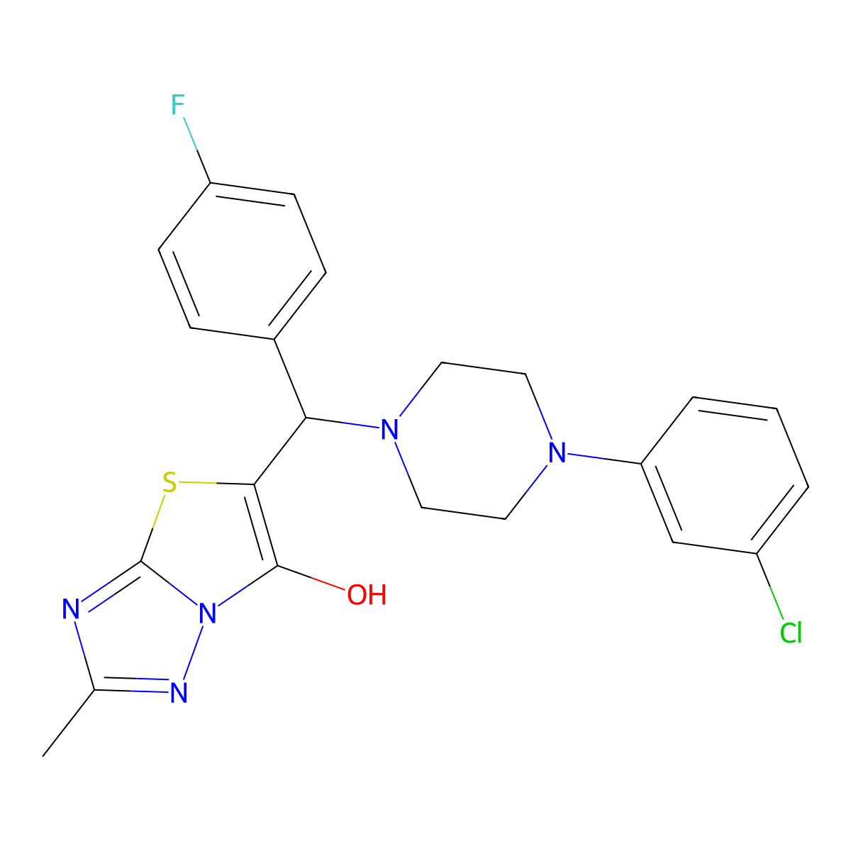 5-((4-(3-Chlorophenyl)piperazin-1-yl)(4-fluorophenyl)methyl)-2-methylthiazolo[3,2-b][1,2,4]triazol-6-ol molecular structure, CAS 851810-81-6