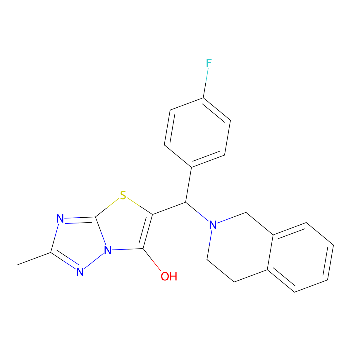 5-((3,4-dihydroisoquinolin-2(1H)-yl)(4-fluorophenyl)methyl)-2-methylthiazolo[3,2-b][1,2,4]triazol-6-ol molecular structure, CAS 851810-86-1