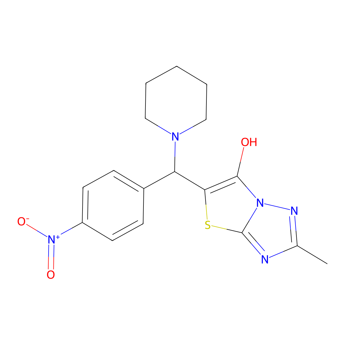 2-Methyl-5-((4-nitrophenyl)(piperidin-1-yl)methyl)thiazolo[3,2-b][1,2,4]triazol-6-ol molecular structure, CAS 851810-87-2