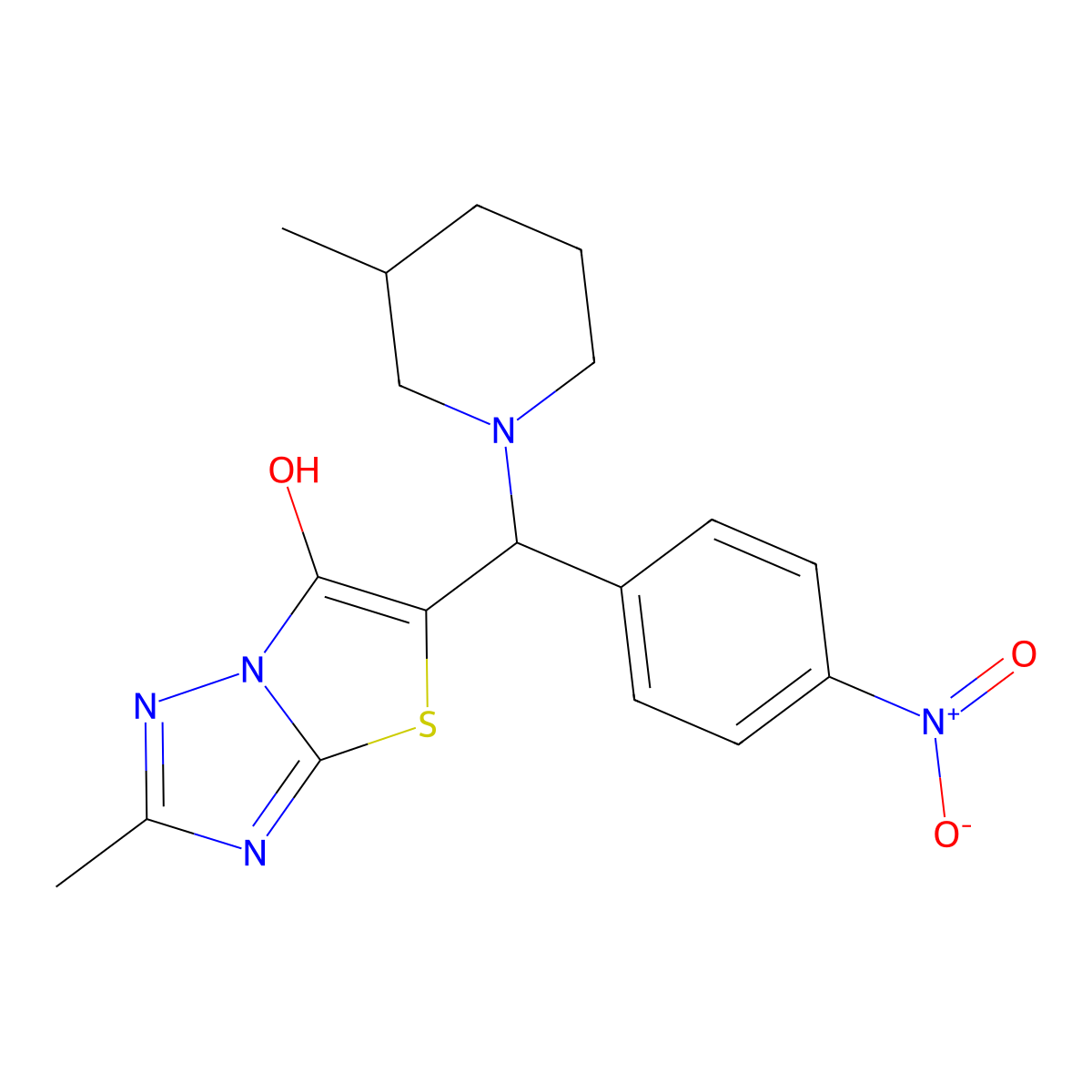 2-Methyl-5-((3-methylpiperidin-1-yl)(4-nitrophenyl)methyl)thiazolo[3,2-b][1,2,4]triazol-6-ol molecular structure, CAS 851810-88-3