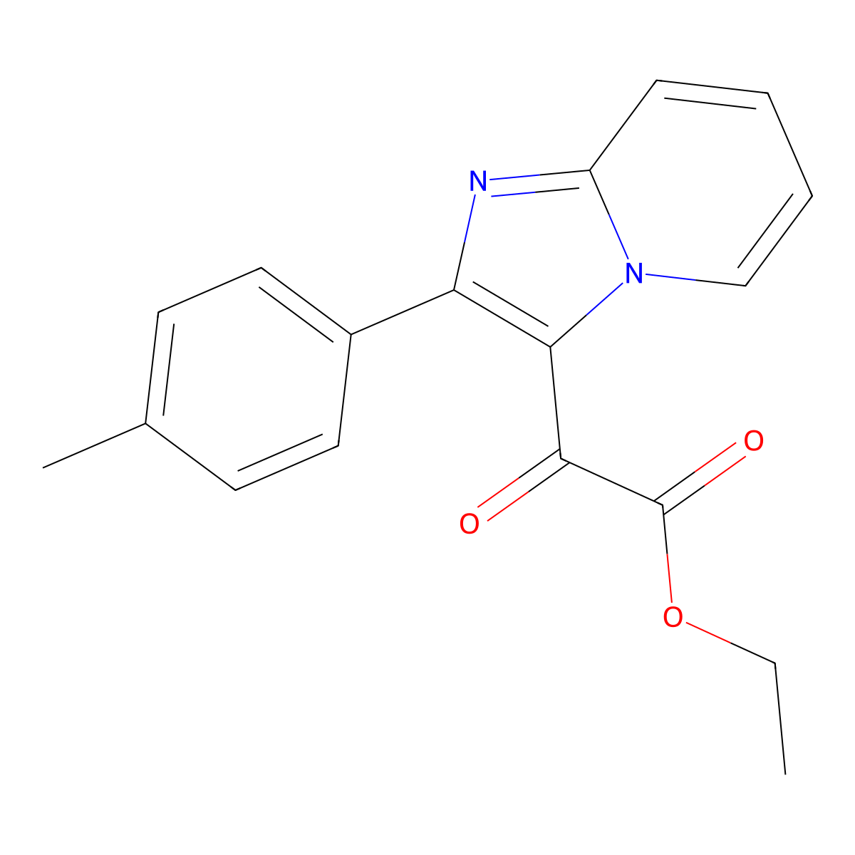 Ethyl 2-(4-methylphenyl)-alpha-oxoimidazo(1,2-a)pyridine-3-acetate molecular structure, CAS 851814-14-7
